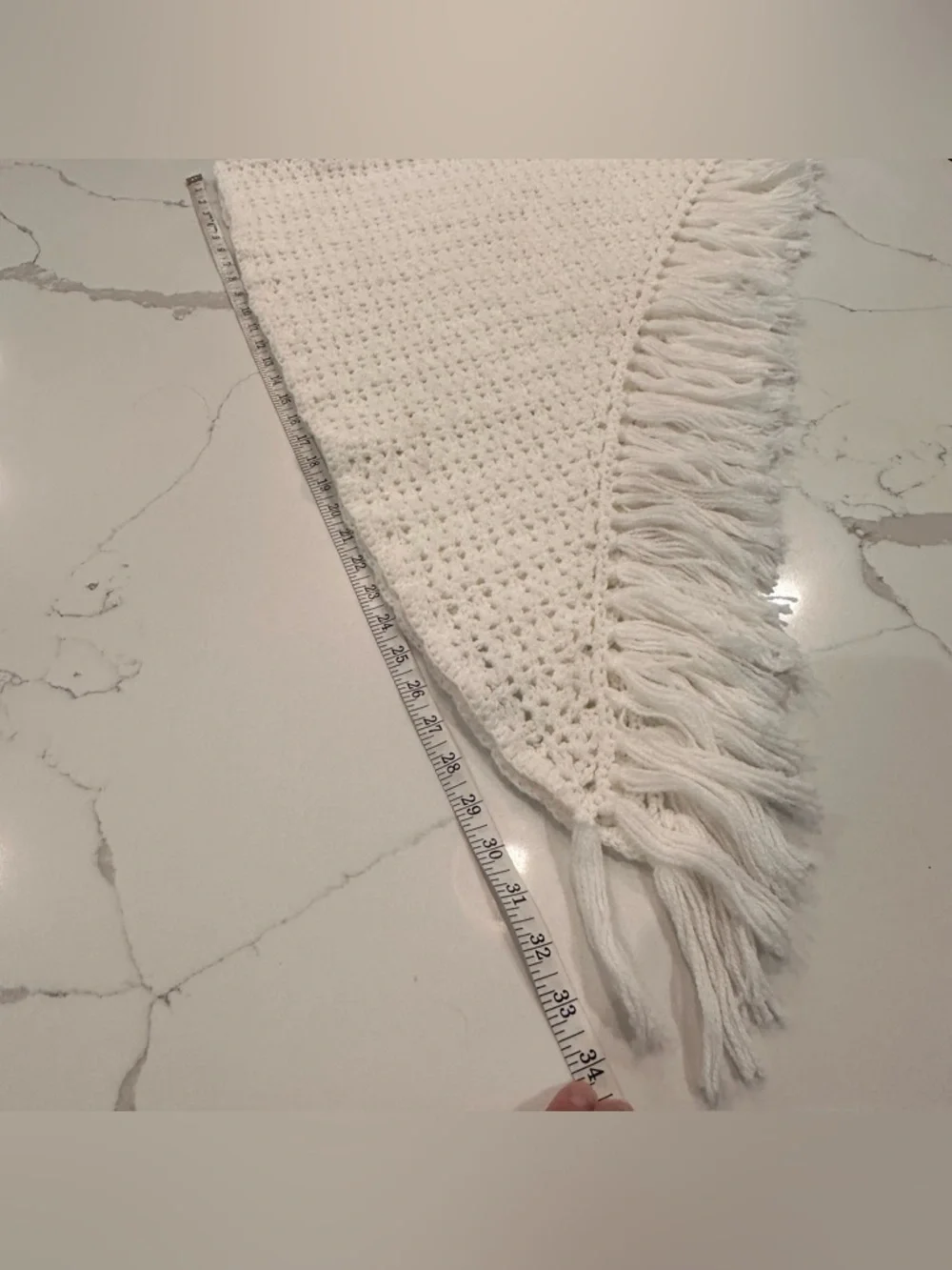 Handmade White Crochet Shawl Wrap With Tassels One Size Granny Cottage Boho